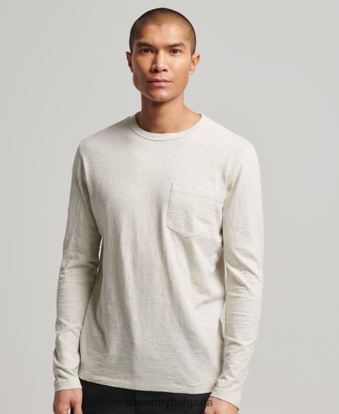 Superdry облекло N00H1516 бяло мъже горна част от трико с дълъг ръкав