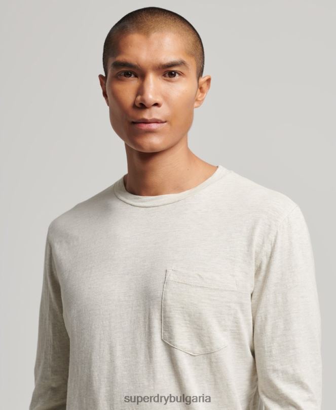 Superdry облекло N00H1516 бяло мъже горна част от трико с дълъг ръкав