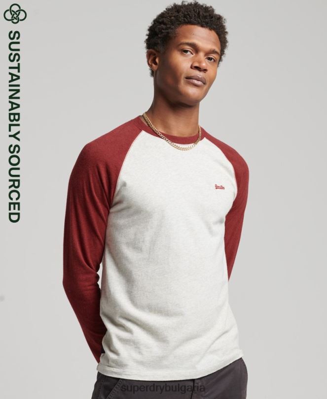 Superdry облекло N00H1518 червен мъже Бейзболна топка с дълъг ръкав от органичен памук