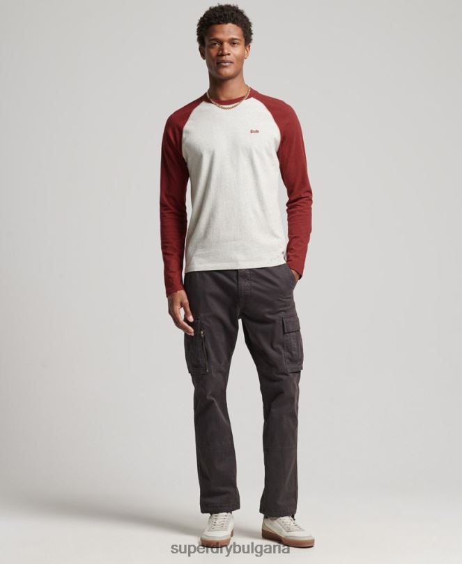 Superdry облекло N00H1518 червен мъже Бейзболна топка с дълъг ръкав от органичен памук