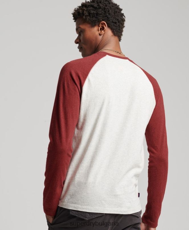 Superdry облекло N00H1518 червен мъже Бейзболна топка с дълъг ръкав от органичен памук