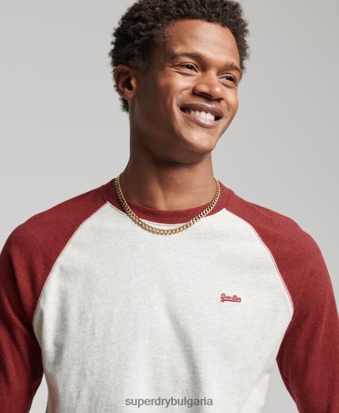 Superdry облекло N00H1518 червен мъже Бейзболна топка с дълъг ръкав от органичен памук