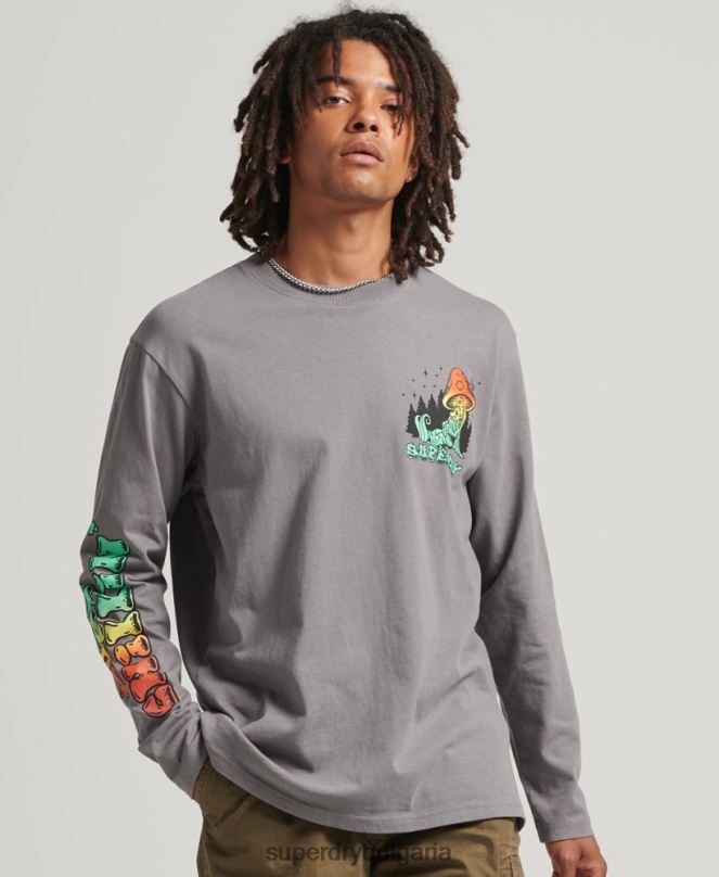 Superdry облекло N00H1519 тъмно сив мъже в гората с дълъг ръкав