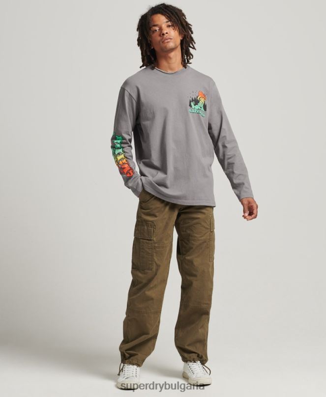 Superdry облекло N00H1519 тъмно сив мъже в гората с дълъг ръкав