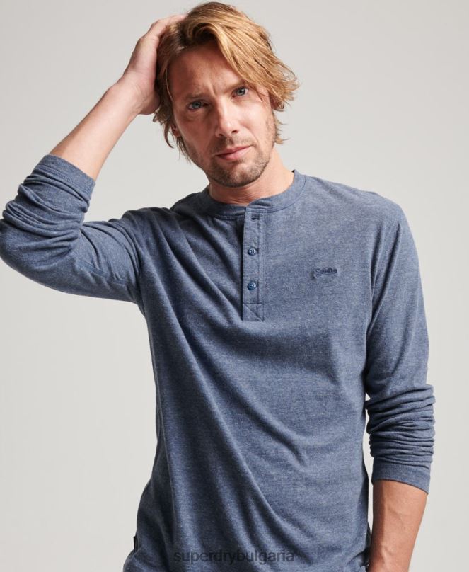 Superdry облекло N00H1525 военноморски флот мъже органичен памук реколта лого бродирани henley топ
