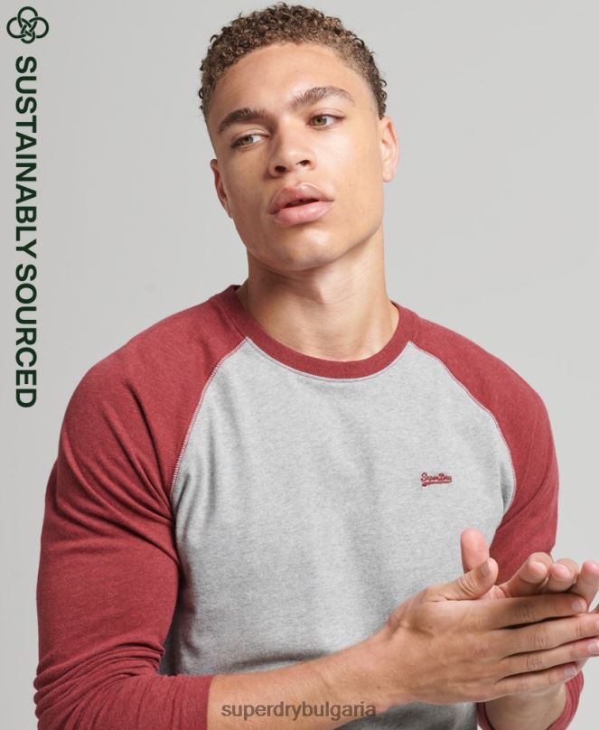 Superdry облекло N00H1527 червен мъже Бейзболна топка с дълъг ръкав от органичен памук
