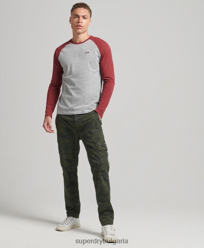 Superdry облекло N00H1527 червен мъже Бейзболна топка с дълъг ръкав от органичен памук
