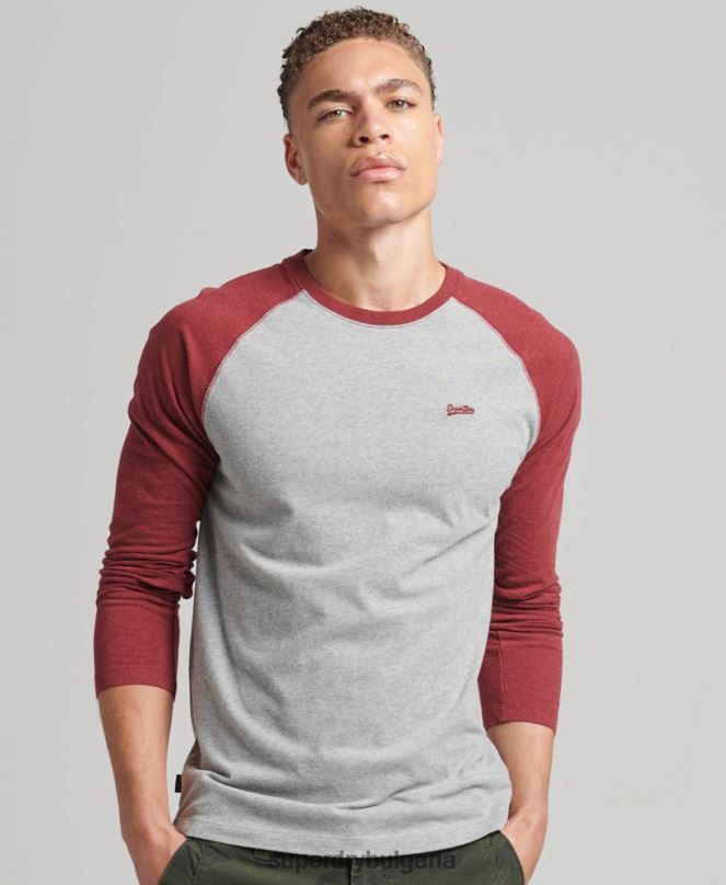Superdry облекло N00H1527 червен мъже Бейзболна топка с дълъг ръкав от органичен памук