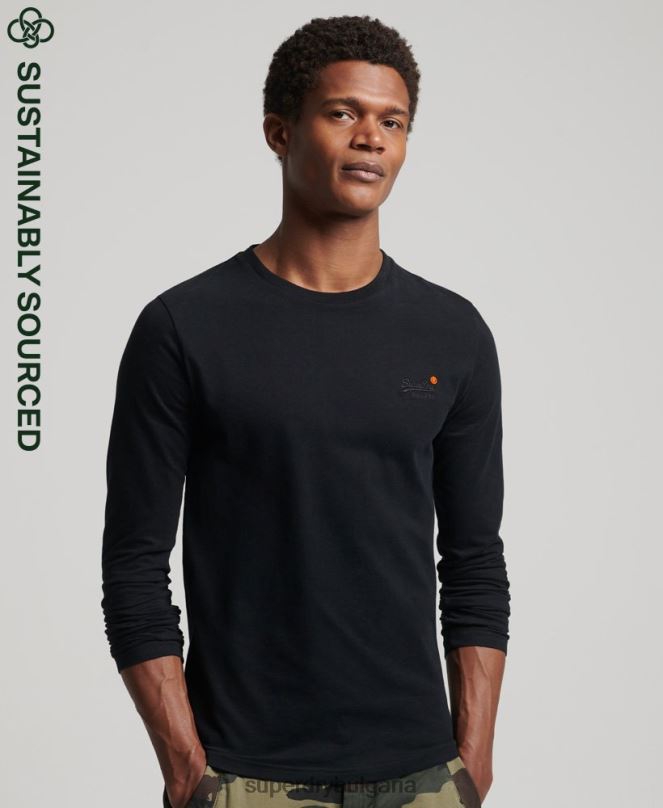 Superdry облекло N00H1528 черен мъже ретро бродирана горна част от органичен памук