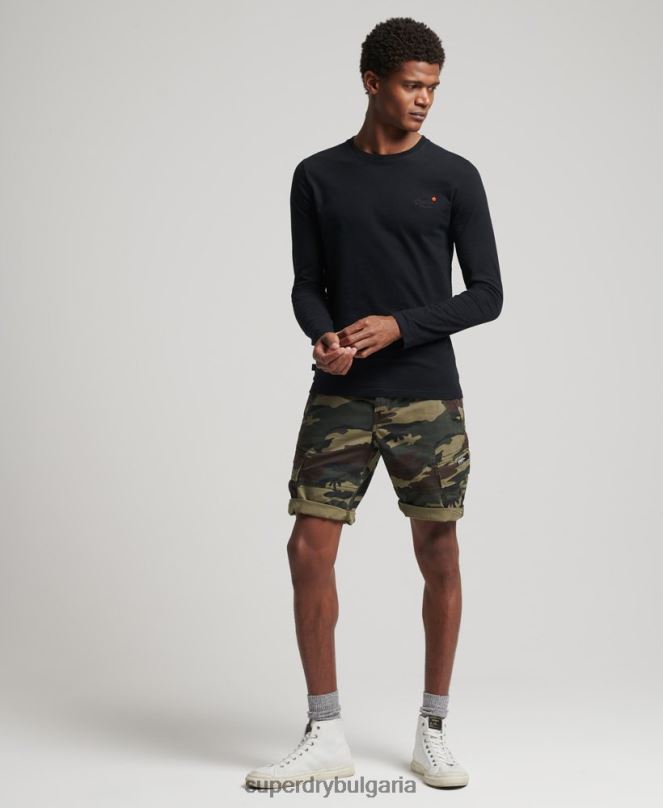 Superdry облекло N00H1528 черен мъже ретро бродирана горна част от органичен памук