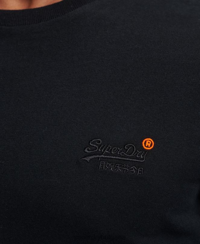 Superdry облекло N00H1528 черен мъже ретро бродирана горна част от органичен памук