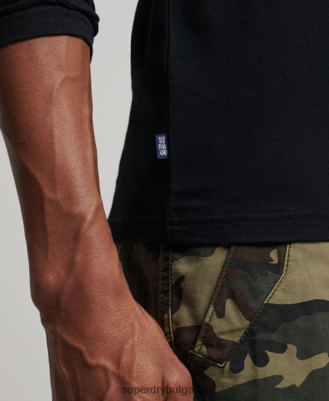 Superdry облекло N00H1528 черен мъже ретро бродирана горна част от органичен памук