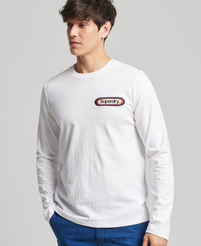 Superdry облекло N00H1530 бяло мъже сезонно горнище с винтидж основно лого