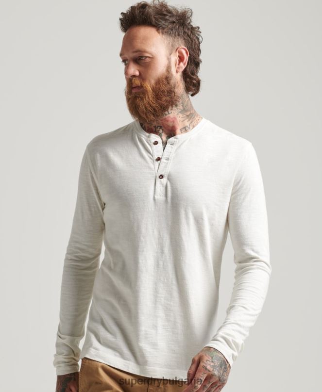 Superdry облекло N00H1531 бяло мъже пребоядисано горнище с дълъг ръкав