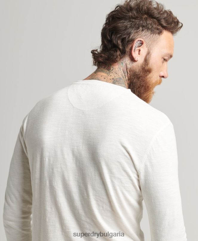 Superdry облекло N00H1531 бяло мъже пребоядисано горнище с дълъг ръкав