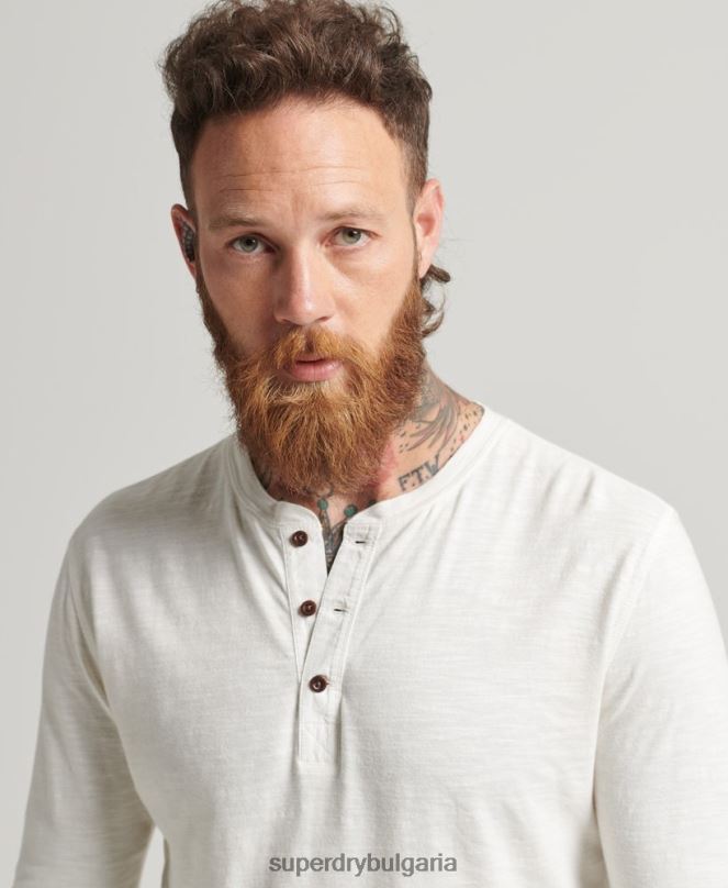 Superdry облекло N00H1531 бяло мъже пребоядисано горнище с дълъг ръкав