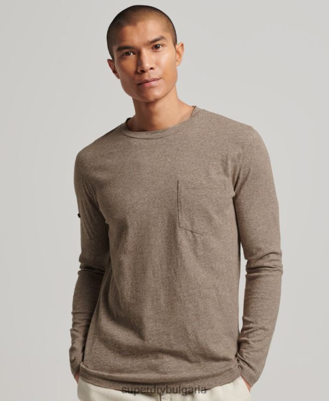 Superdry облекло N00H1532 кафяво мъже горна част от трико с дълъг ръкав