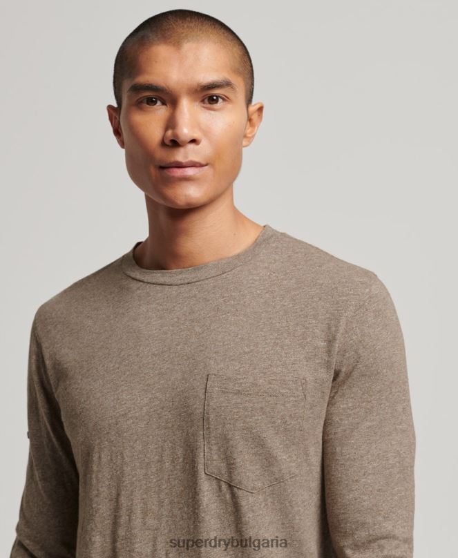 Superdry облекло N00H1532 кафяво мъже горна част от трико с дълъг ръкав