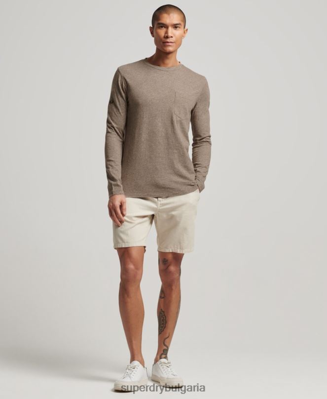 Superdry облекло N00H1532 кафяво мъже горна част от трико с дълъг ръкав