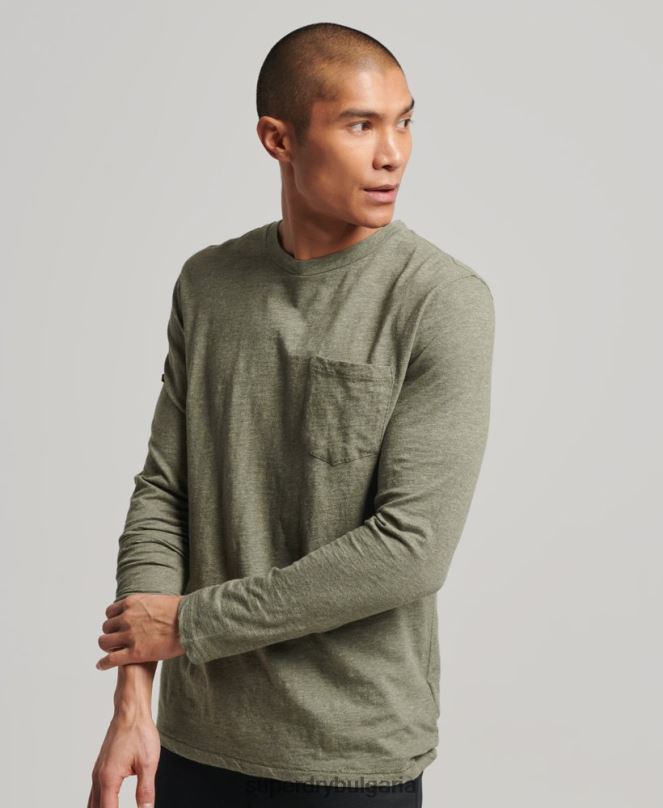 Superdry облекло N00H1541 каки мъже горна част от трико с дълъг ръкав