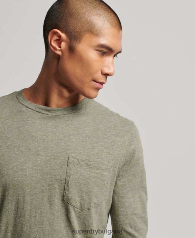 Superdry облекло N00H1541 каки мъже горна част от трико с дълъг ръкав