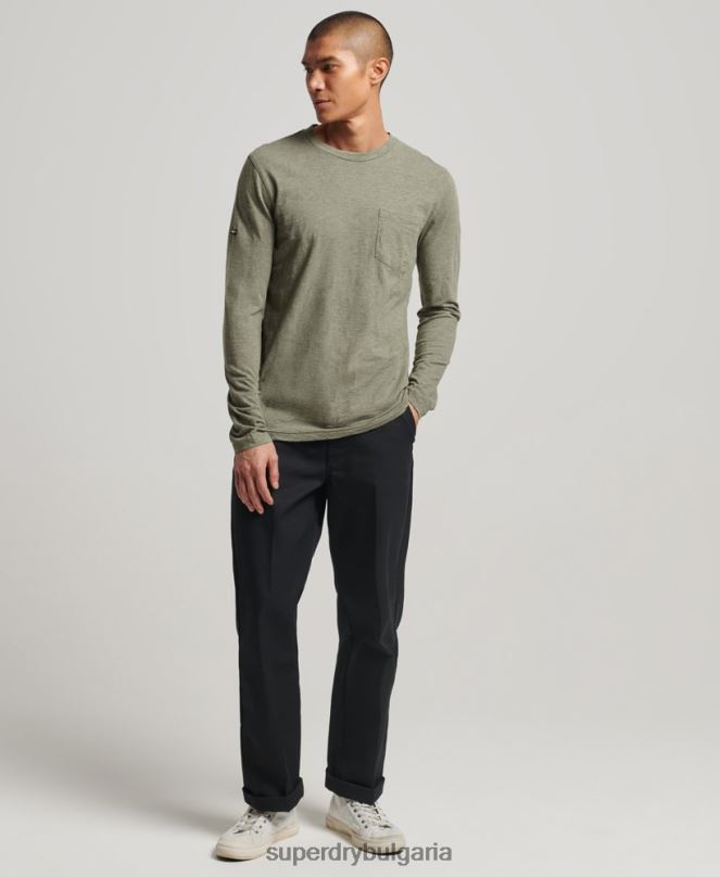 Superdry облекло N00H1541 каки мъже горна част от трико с дълъг ръкав