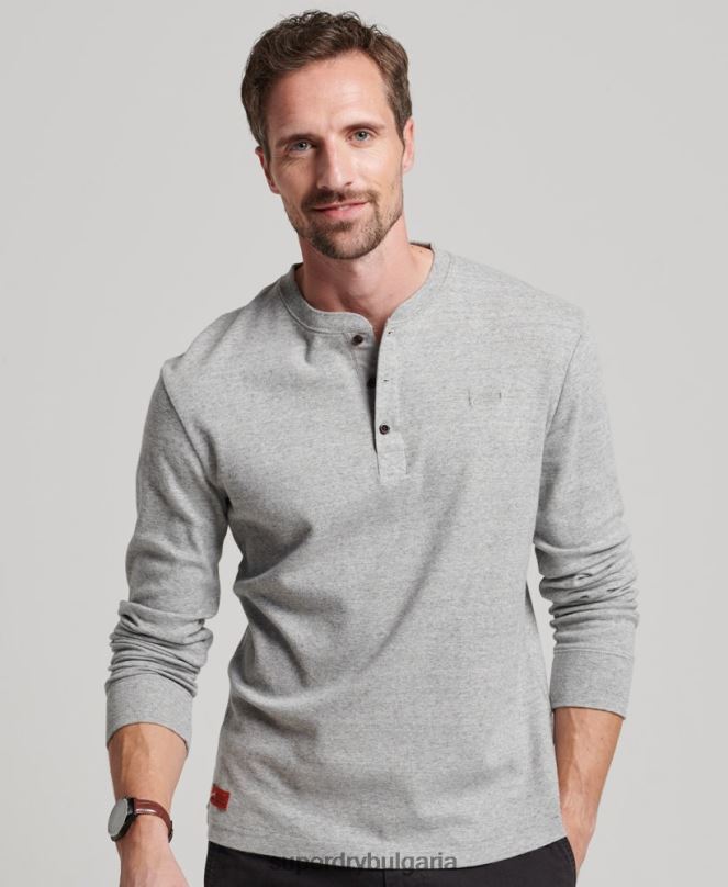 Superdry облекло N00H1543 сиво мъже органичен памук реколта лого бродирани henley топ