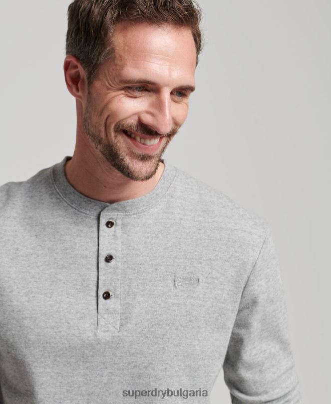 Superdry облекло N00H1543 сиво мъже органичен памук реколта лого бродирани henley топ