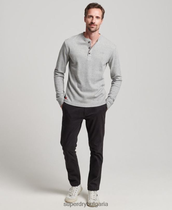 Superdry облекло N00H1543 сиво мъже органичен памук реколта лого бродирани henley топ