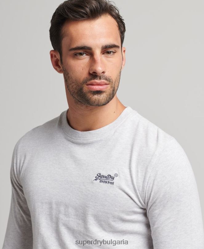 Superdry облекло N00H1546 светло сив мъже горнище с дълъг ръкав с основно лого от органичен памук