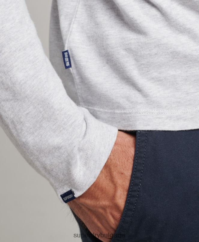 Superdry облекло N00H1546 светло сив мъже горнище с дълъг ръкав с основно лого от органичен памук