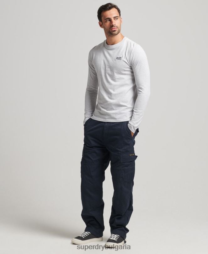 Superdry облекло N00H1546 светло сив мъже горнище с дълъг ръкав с основно лого от органичен памук