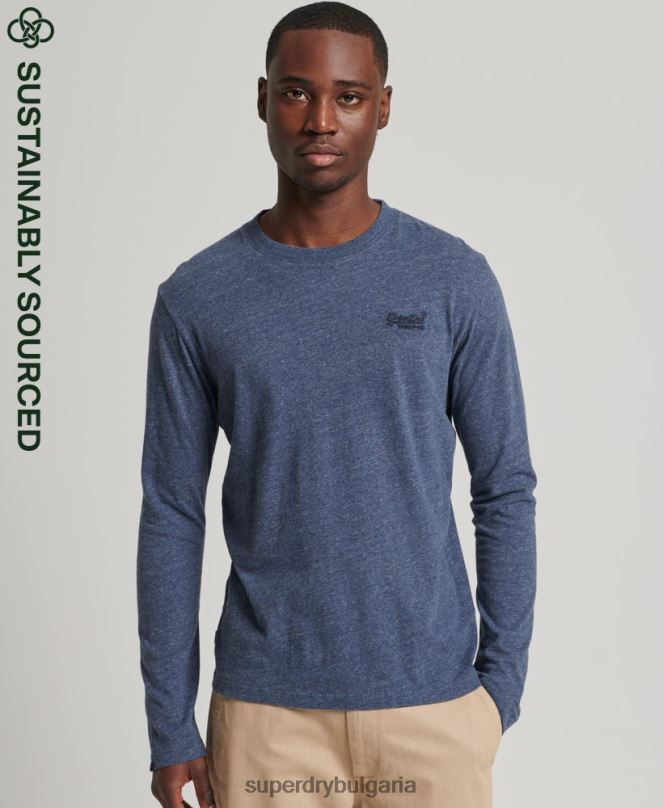 Superdry облекло N00H1548 военноморски флот мъже горнище с ретро лого от органичен памук, бродирано