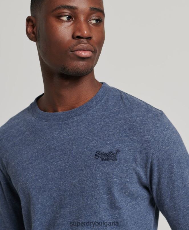 Superdry облекло N00H1548 военноморски флот мъже горнище с ретро лого от органичен памук, бродирано