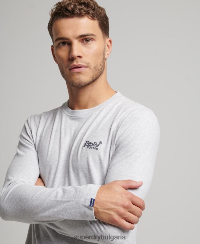 Superdry облекло N00H1549 светло сив мъже горнище с ретро лого от органичен памук, бродирано