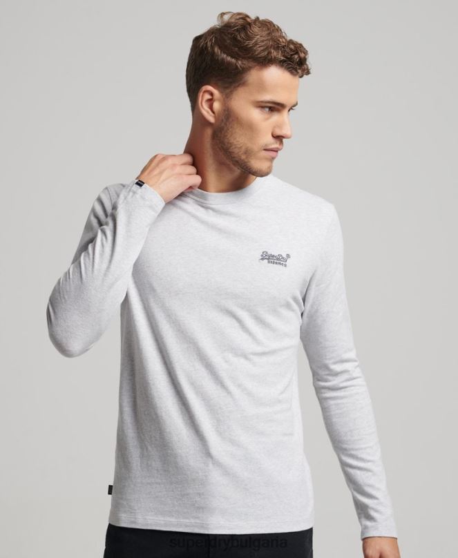 Superdry облекло N00H1549 светло сив мъже горнище с ретро лого от органичен памук, бродирано