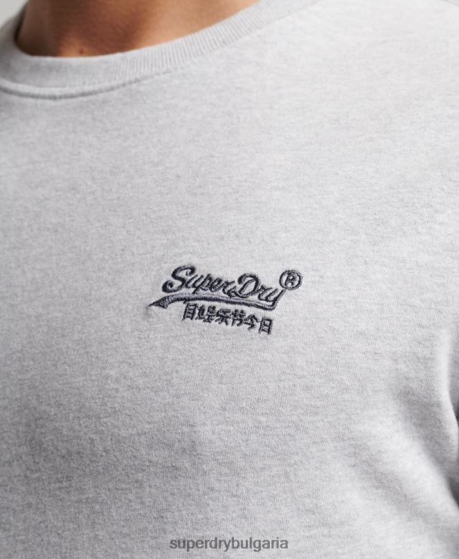 Superdry облекло N00H1549 светло сив мъже горнище с ретро лого от органичен памук, бродирано