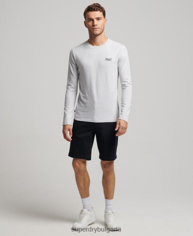 Superdry облекло N00H1549 светло сив мъже горнище с ретро лого от органичен памук, бродирано
