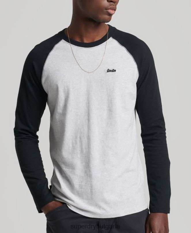 Superdry облекло N00H1550 тъмно сив мъже Бейзболна топка с дълъг ръкав от органичен памук