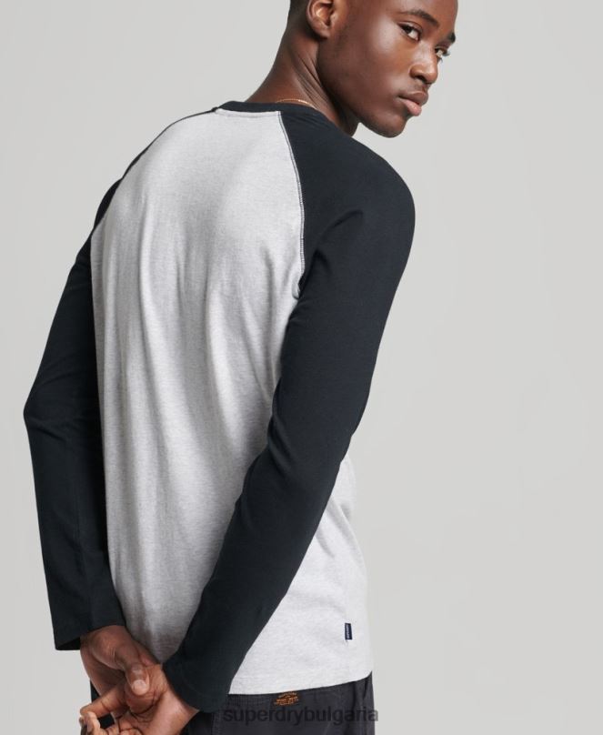 Superdry облекло N00H1550 тъмно сив мъже Бейзболна топка с дълъг ръкав от органичен памук