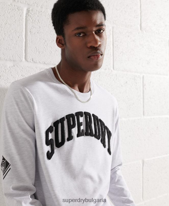 Superdry облекло N00H1551 светло сив мъже университетска арка с дълъг ръкав