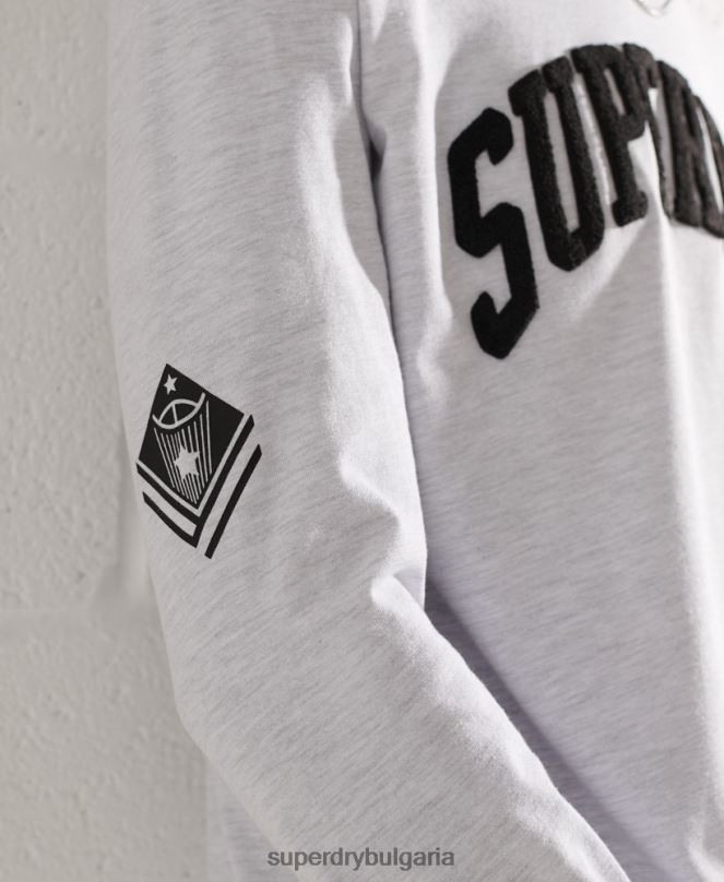 Superdry облекло N00H1551 светло сив мъже университетска арка с дълъг ръкав