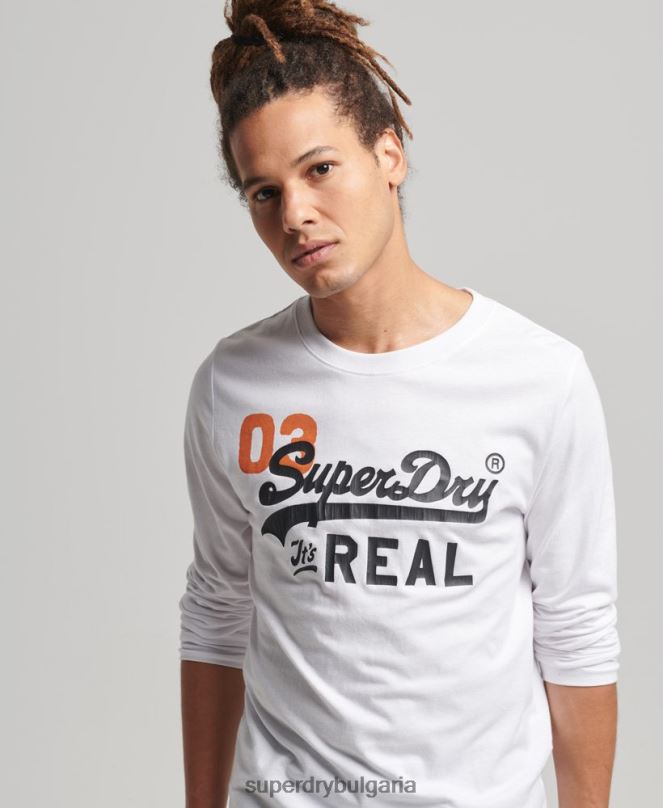 Superdry облекло N00H1552 бяло мъже американско класическо горнище с винтидж лого