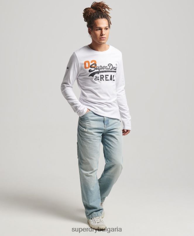 Superdry облекло N00H1552 бяло мъже американско класическо горнище с винтидж лого