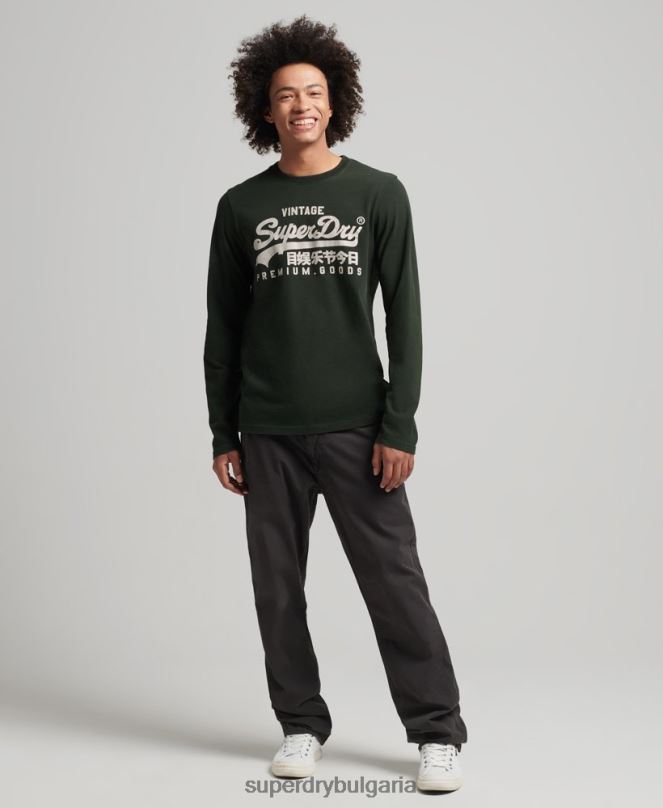Superdry облекло N00H1555 зелено мъже горнище с дълъг ръкав с ретро лого и наследство