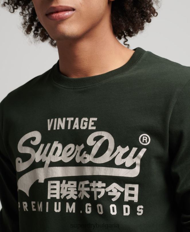 Superdry облекло N00H1555 зелено мъже горнище с дълъг ръкав с ретро лого и наследство