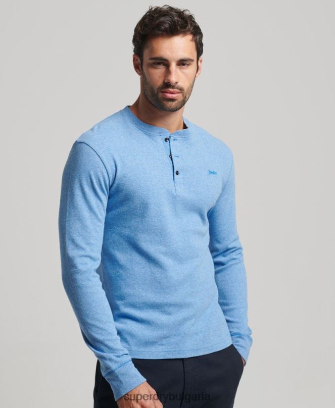 Superdry облекло N00H1556 син мъже органичен памук реколта лого бродирани henley топ