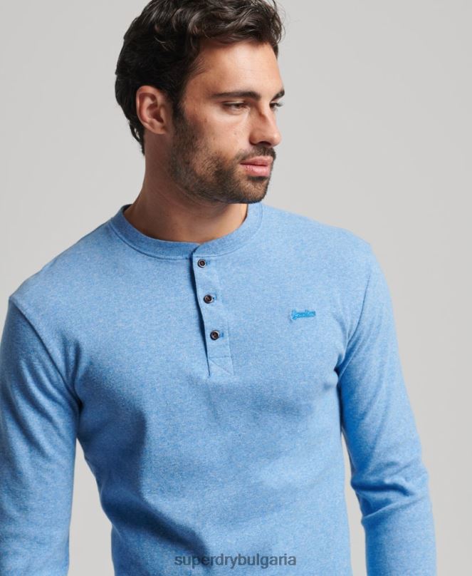 Superdry облекло N00H1556 син мъже органичен памук реколта лого бродирани henley топ