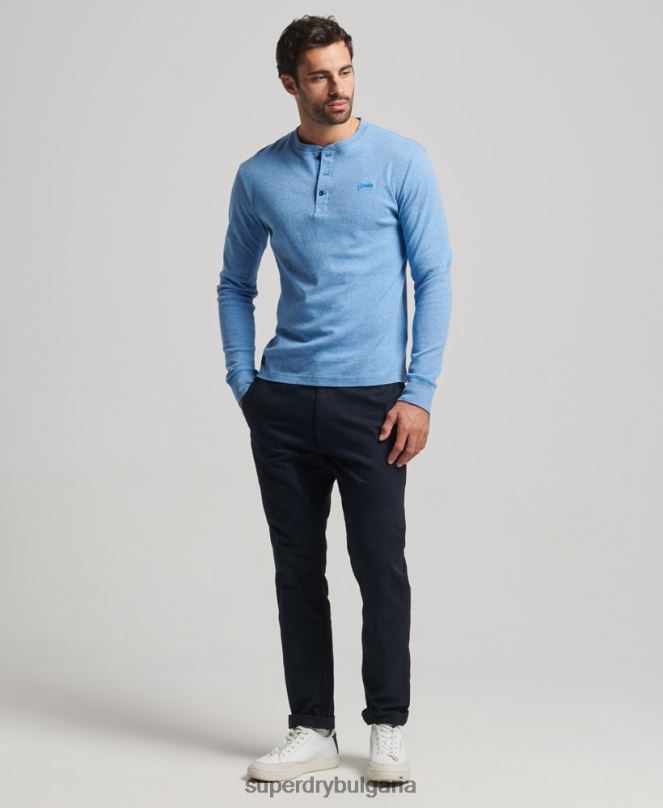 Superdry облекло N00H1556 син мъже органичен памук реколта лого бродирани henley топ