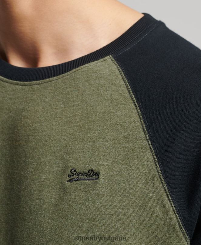 Superdry облекло N00H1557 зелено мъже Бейзболна топка с дълъг ръкав от органичен памук